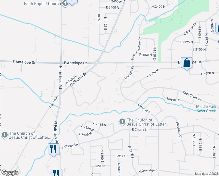 map of restaurants, bars, coffee shops, grocery stores, and more near 1916 Church Street in Layton