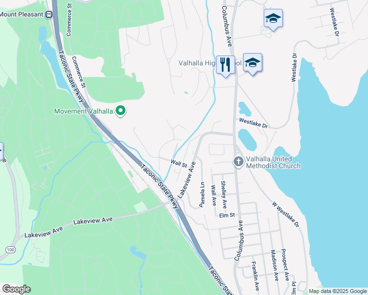 map of restaurants, bars, coffee shops, grocery stores, and more near 8 Brook Street in Valhalla