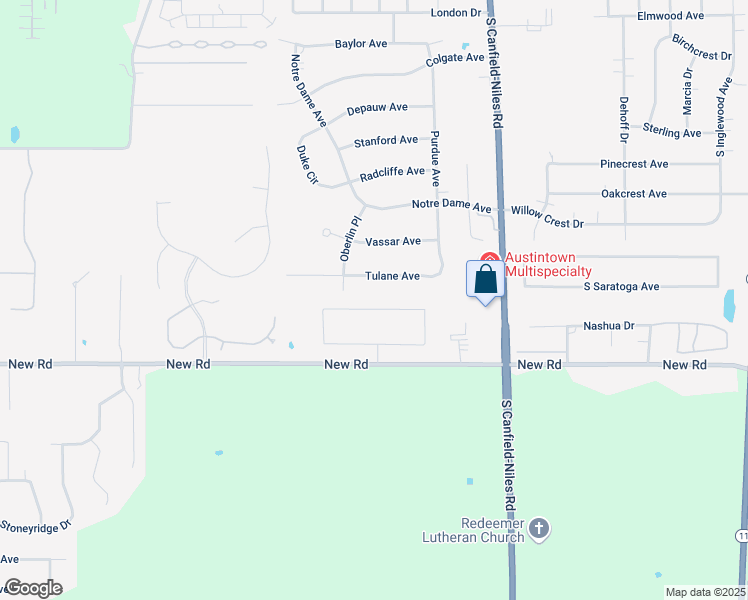 map of restaurants, bars, coffee shops, grocery stores, and more near 5681 Tulane Avenue in Youngstown