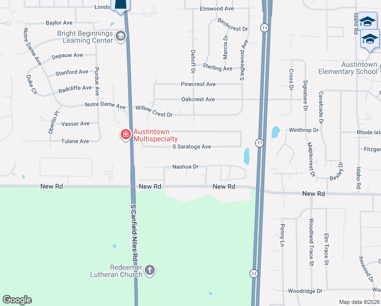 map of restaurants, bars, coffee shops, grocery stores, and more near 5329 South Saratoga Avenue in Austintown