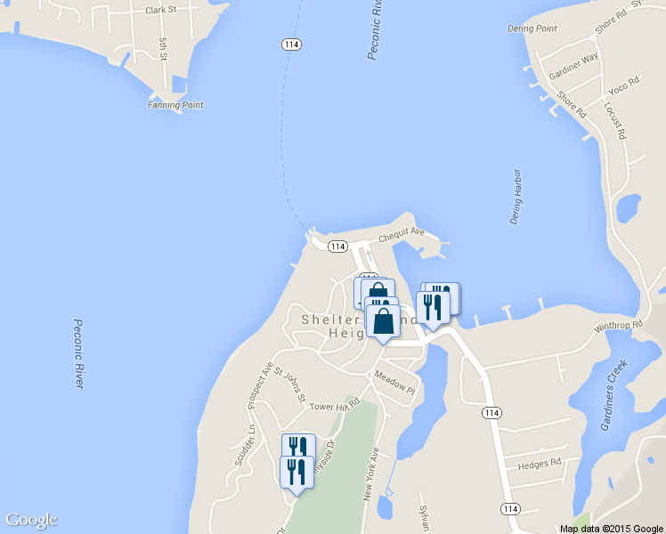 map of restaurants, bars, coffee shops, grocery stores, and more near 8 Bay Avenue in Patchogue