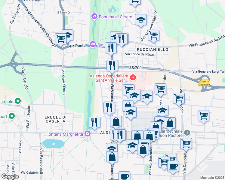 map of restaurants, bars, coffee shops, grocery stores, and more near 113 Via Gennaro Tescione in Caserta