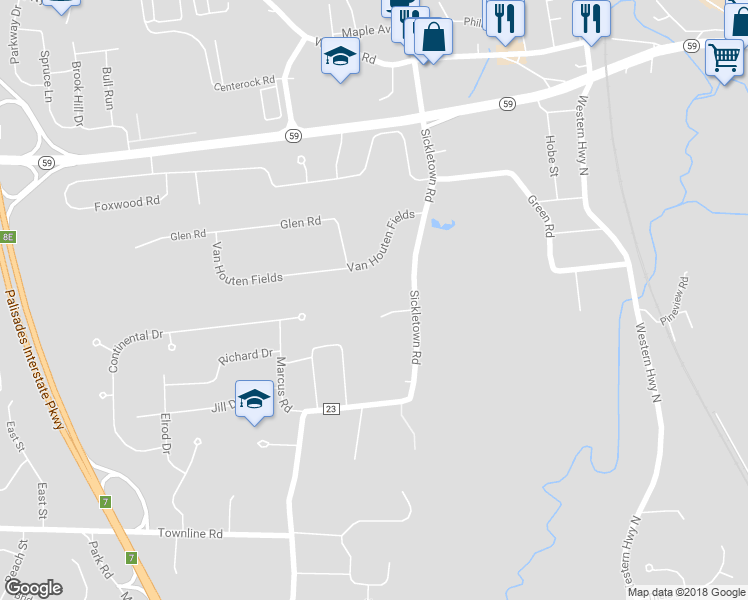 map of restaurants, bars, coffee shops, grocery stores, and more near 6 Fairmont Terrace in West Nyack