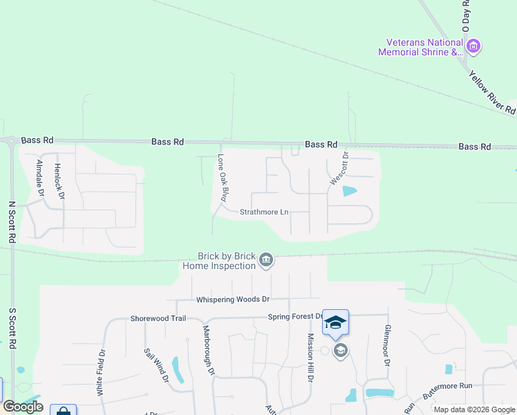 map of restaurants, bars, coffee shops, grocery stores, and more near 1112 Crocus Lane in Fort Wayne