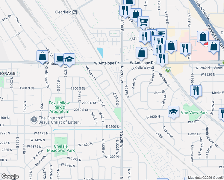 map of restaurants, bars, coffee shops, grocery stores, and more near 945 James Circle in Clearfield