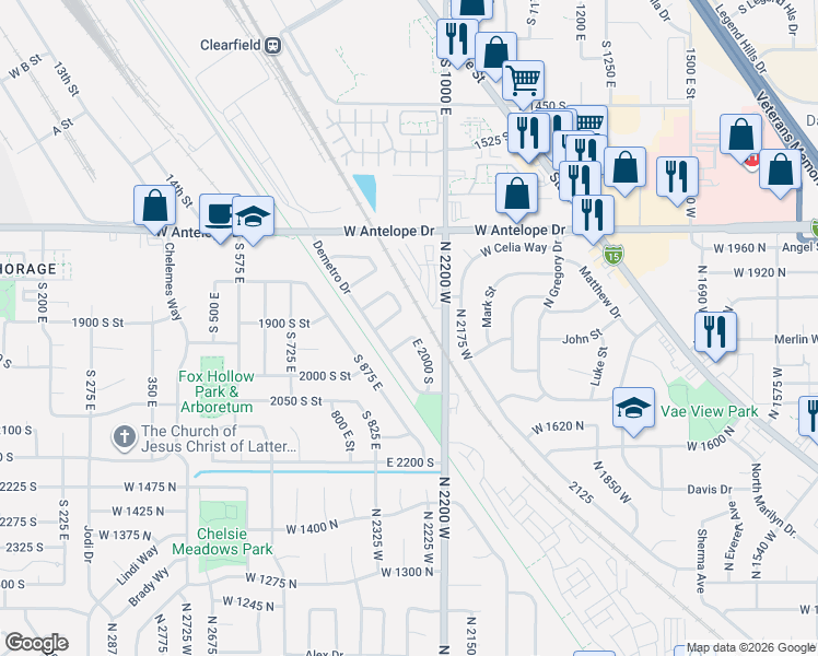 map of restaurants, bars, coffee shops, grocery stores, and more near 945 James Circle in Clearfield