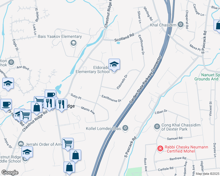 map of restaurants, bars, coffee shops, grocery stores, and more near 5 Eldorado Drive in Spring Valley
