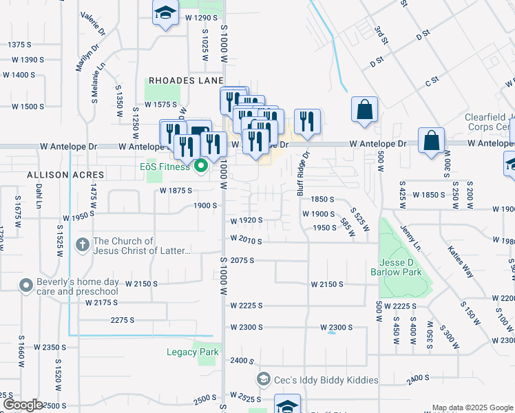 map of restaurants, bars, coffee shops, grocery stores, and more near 869 West 1840 South in Syracuse