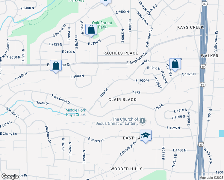 map of restaurants, bars, coffee shops, grocery stores, and more near 2210 Oak Lane in Layton