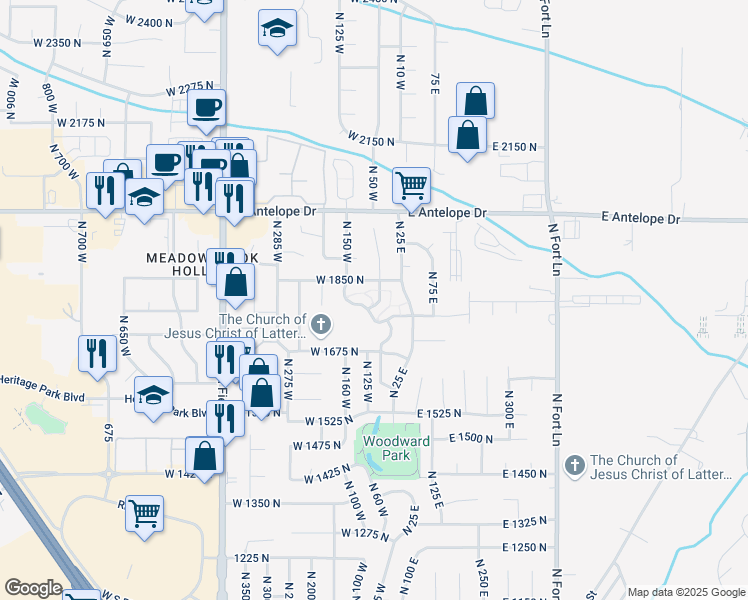 map of restaurants, bars, coffee shops, grocery stores, and more near 1776 North Belvedere Way in Layton