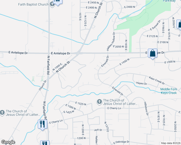 map of restaurants, bars, coffee shops, grocery stores, and more near 1283 East Amaryllis Way in Layton