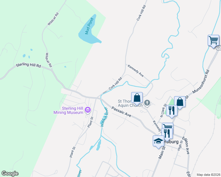map of restaurants, bars, coffee shops, grocery stores, and more near 14 Cork Hill Road in Ogdensburg