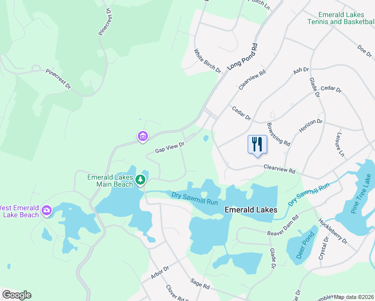map of restaurants, bars, coffee shops, grocery stores, and more near 725 Mountain Top Lake Road in Long Pond