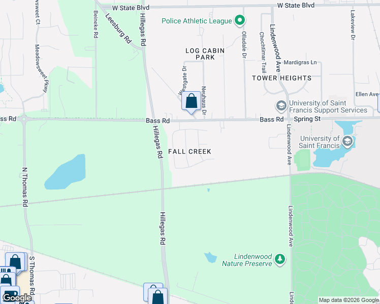map of restaurants, bars, coffee shops, grocery stores, and more near 1324 Misty River Drive in Fort Wayne