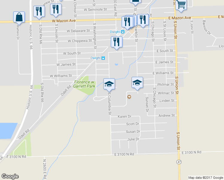 map of restaurants, bars, coffee shops, grocery stores, and more near 7 Gooseberry Lane in Dwight