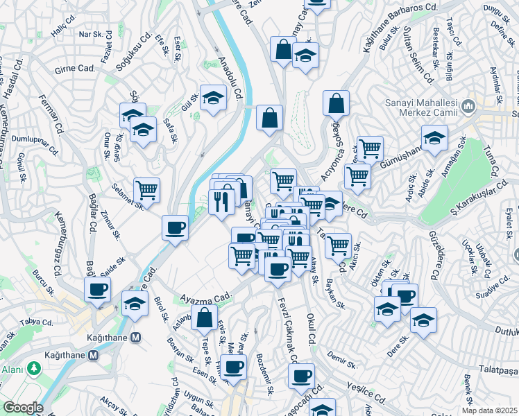 map of restaurants, bars, coffee shops, grocery stores, and more near 34/A Mithatpaşa Caddesi in Kağıthane