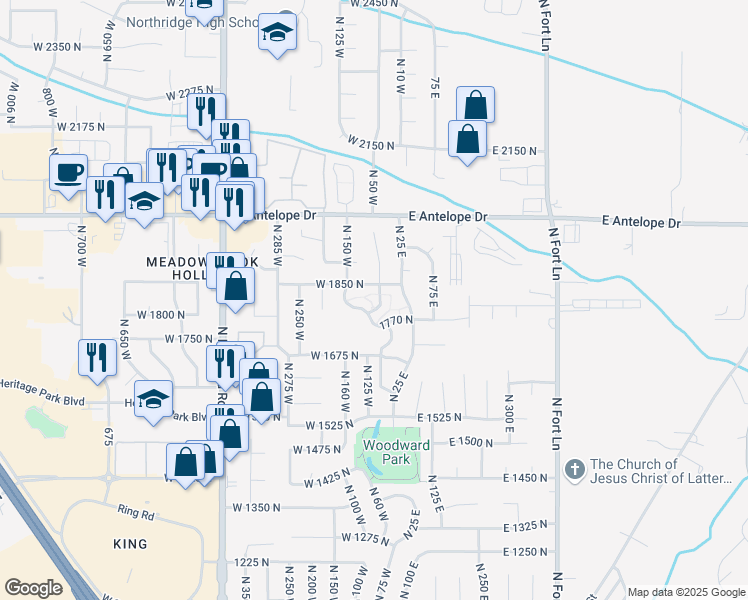 map of restaurants, bars, coffee shops, grocery stores, and more near 1811 Clark Drive in Layton