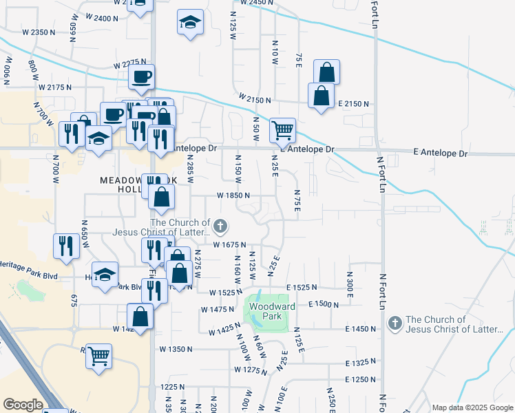 map of restaurants, bars, coffee shops, grocery stores, and more near 1811 Clark Drive in Layton