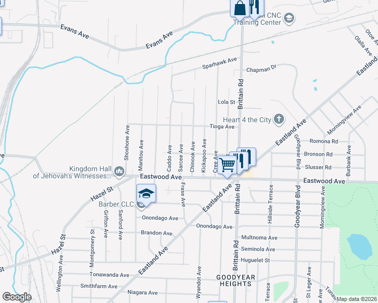 map of restaurants, bars, coffee shops, grocery stores, and more near 826 Chinook Avenue in Akron
