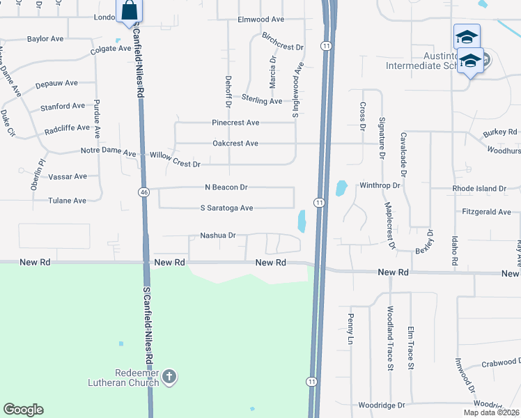 map of restaurants, bars, coffee shops, grocery stores, and more near 5255 South Saratoga Avenue in Austintown
