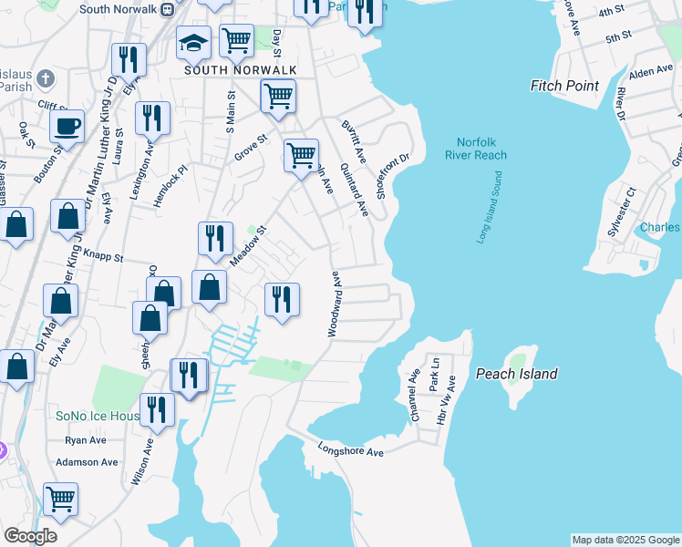 map of restaurants, bars, coffee shops, grocery stores, and more near in Norwalk