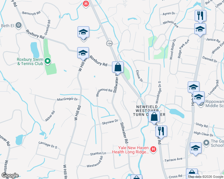 map of restaurants, bars, coffee shops, grocery stores, and more near 1299 Stillwater Road in Stamford