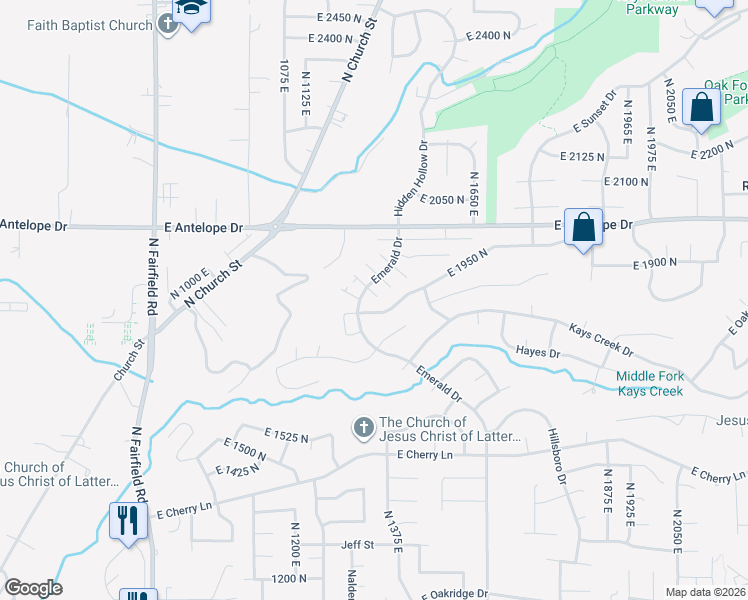 map of restaurants, bars, coffee shops, grocery stores, and more near 1370 Petunia Court in Layton