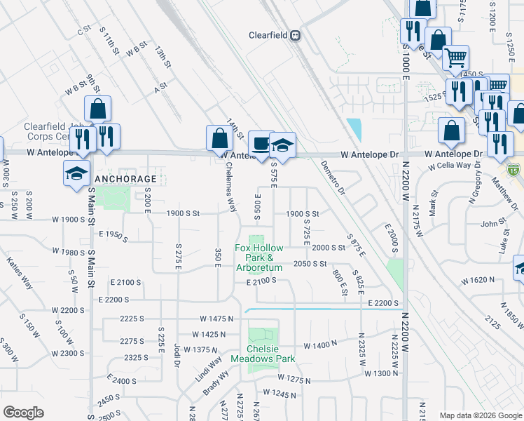 map of restaurants, bars, coffee shops, grocery stores, and more near 1885 South 500 East in Clearfield
