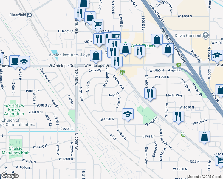 map of restaurants, bars, coffee shops, grocery stores, and more near 1897 Ann Street in Layton