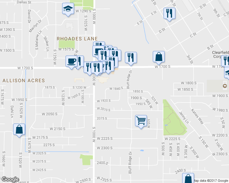 map of restaurants, bars, coffee shops, grocery stores, and more near 869 West 1840 South in Syracuse