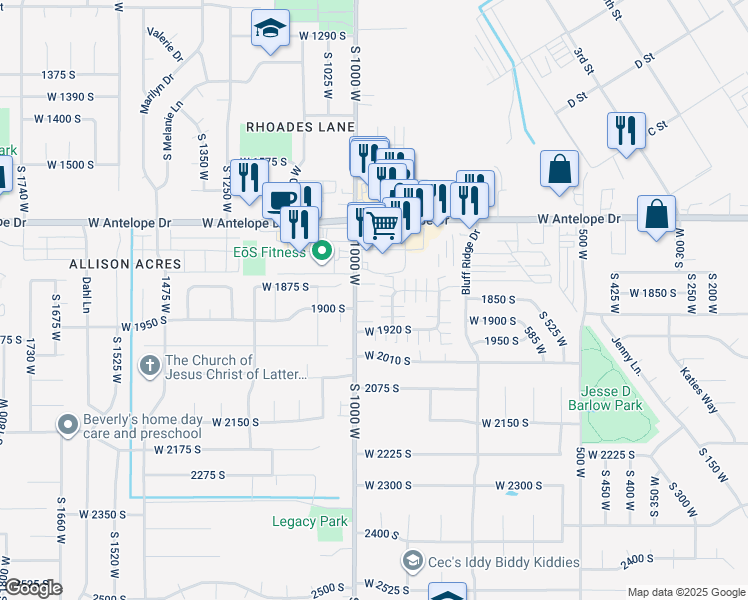 map of restaurants, bars, coffee shops, grocery stores, and more near 1880 South in Syracuse