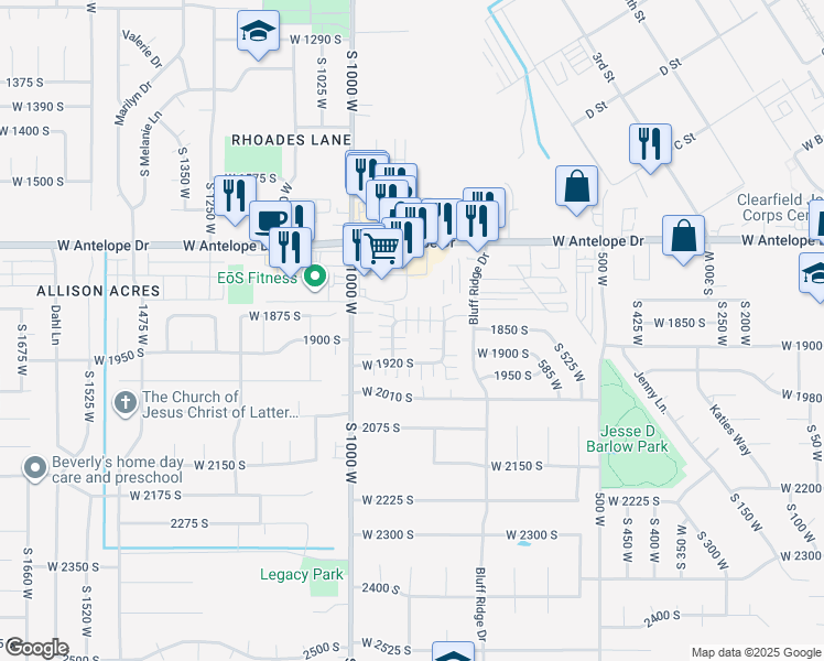 map of restaurants, bars, coffee shops, grocery stores, and more near 891 West 1840 South in Syracuse