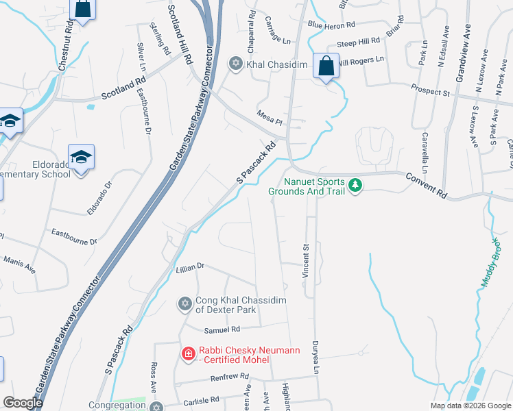 map of restaurants, bars, coffee shops, grocery stores, and more near 24 North Cheryl Street in Spring Valley