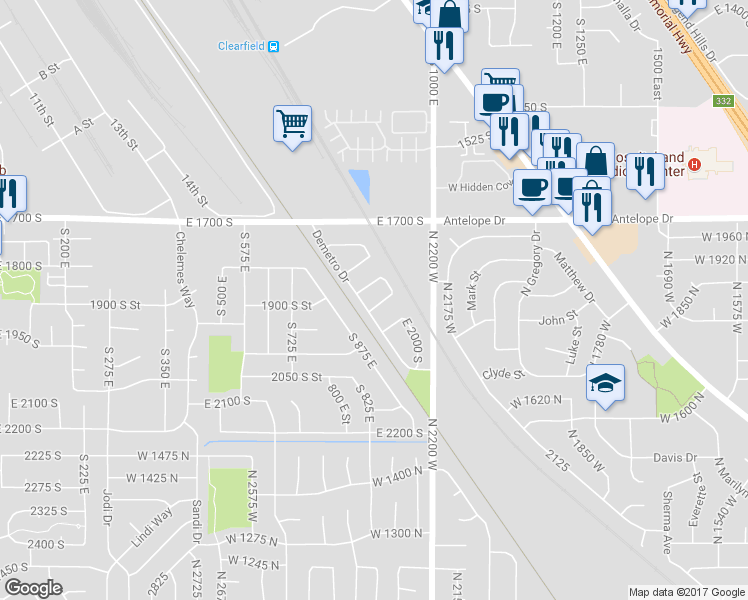 map of restaurants, bars, coffee shops, grocery stores, and more near 921 Sam Circle in Clearfield