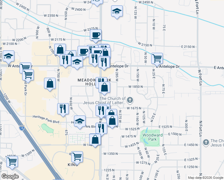 map of restaurants, bars, coffee shops, grocery stores, and more near 1816 North 350 West in Layton