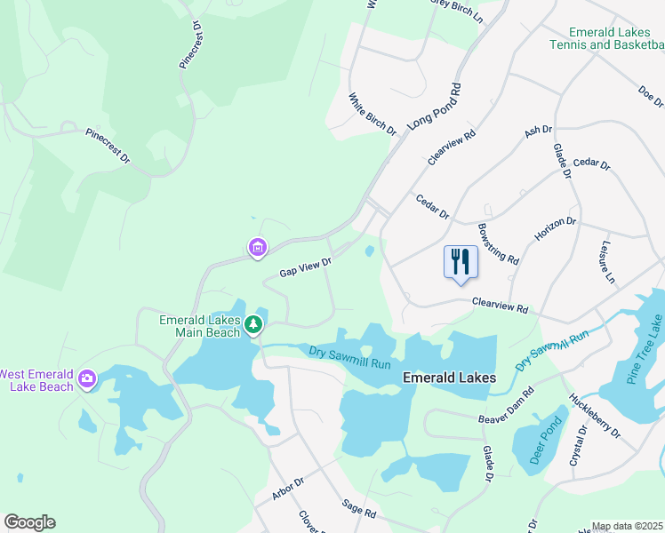 map of restaurants, bars, coffee shops, grocery stores, and more near 303 Mountain Top Lake Road in Long Pond