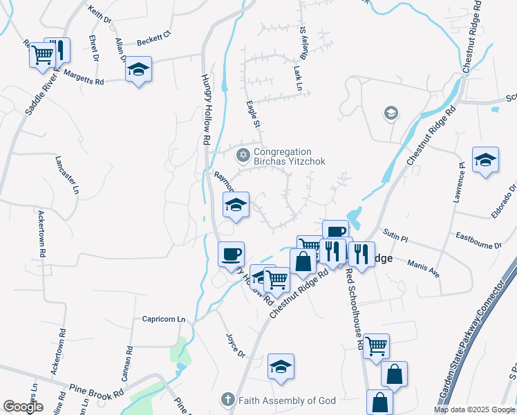 map of restaurants, bars, coffee shops, grocery stores, and more near 18 Raymond Avenue in Spring Valley