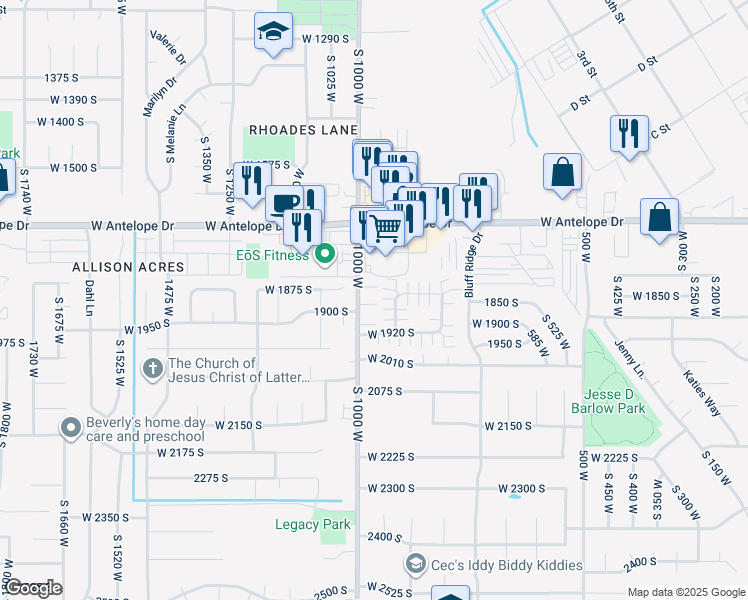map of restaurants, bars, coffee shops, grocery stores, and more near 1880 South in Syracuse