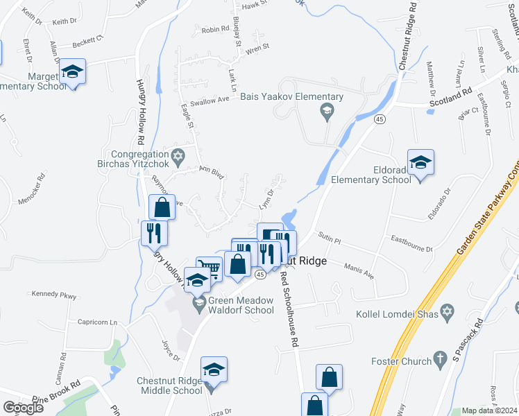 map of restaurants, bars, coffee shops, grocery stores, and more near 2 Janna Court in Spring Valley