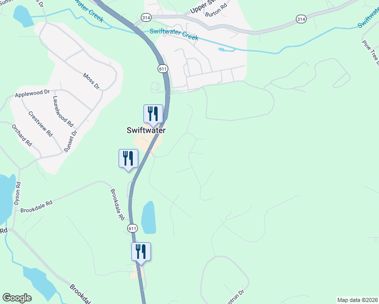 map of restaurants, bars, coffee shops, grocery stores, and more near 85 Birch Road in Swiftwater