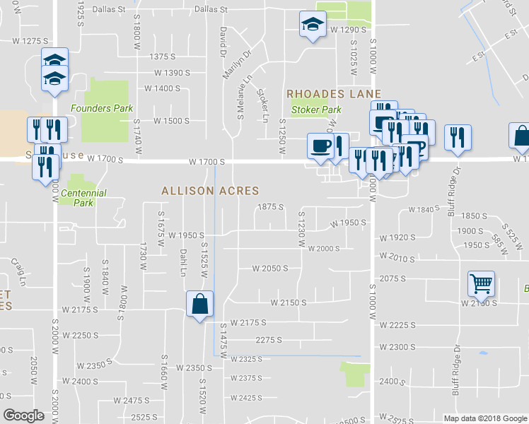 map of restaurants, bars, coffee shops, grocery stores, and more near 1343 1875 South in Syracuse