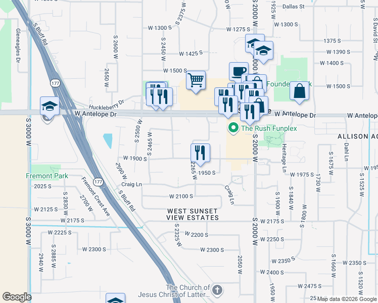map of restaurants, bars, coffee shops, grocery stores, and more near 1872 South 2265 West in Syracuse