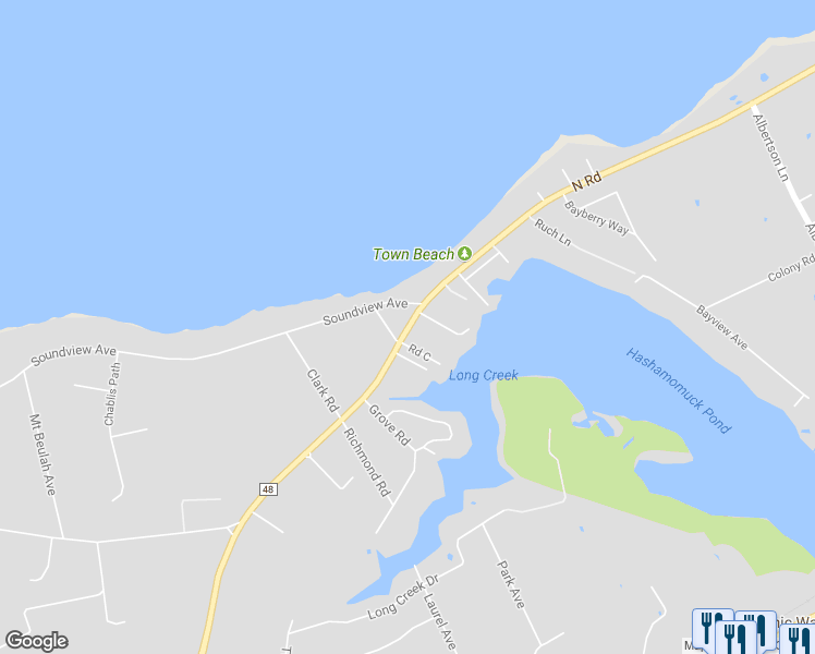 map of restaurants, bars, coffee shops, grocery stores, and more near 0 Middle Road in Southold