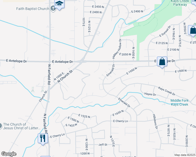 map of restaurants, bars, coffee shops, grocery stores, and more near 1308 Daffodil Court in Layton