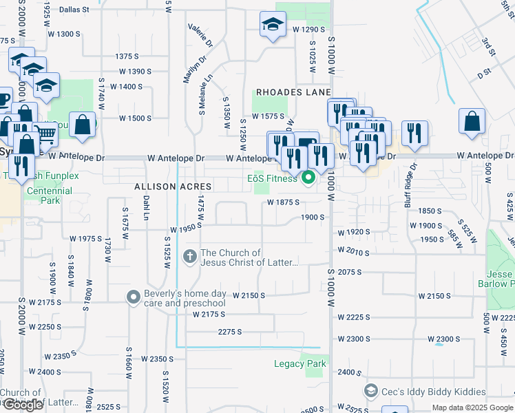 map of restaurants, bars, coffee shops, grocery stores, and more near 1888 South 1230 West in Syracuse