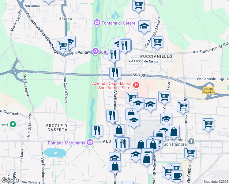 map of restaurants, bars, coffee shops, grocery stores, and more near 113 Via Gennaro Tescione in Caserta