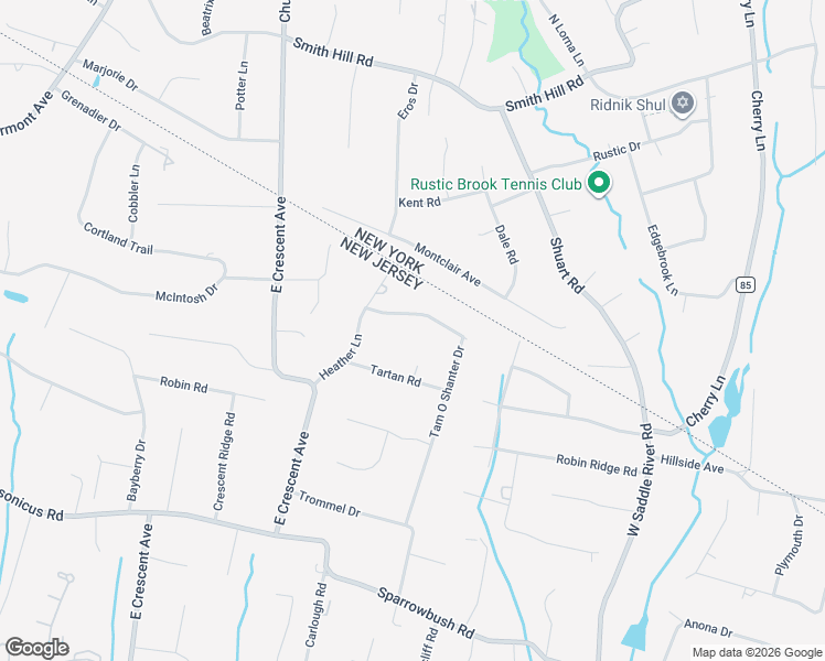 map of restaurants, bars, coffee shops, grocery stores, and more near 18 Tam O Shanter Drive in Mahwah