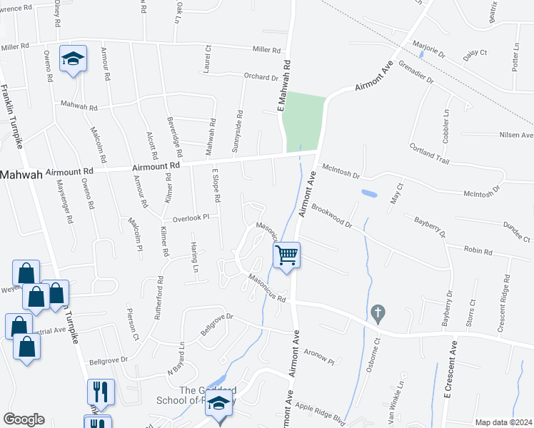 map of restaurants, bars, coffee shops, grocery stores, and more near 1405 York Street in Mahwah
