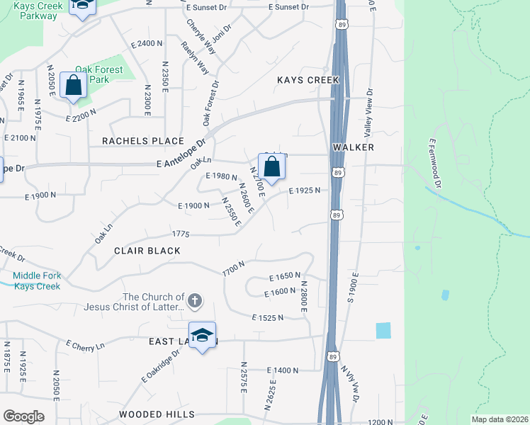 map of restaurants, bars, coffee shops, grocery stores, and more near 1869 North 2700 East in Layton