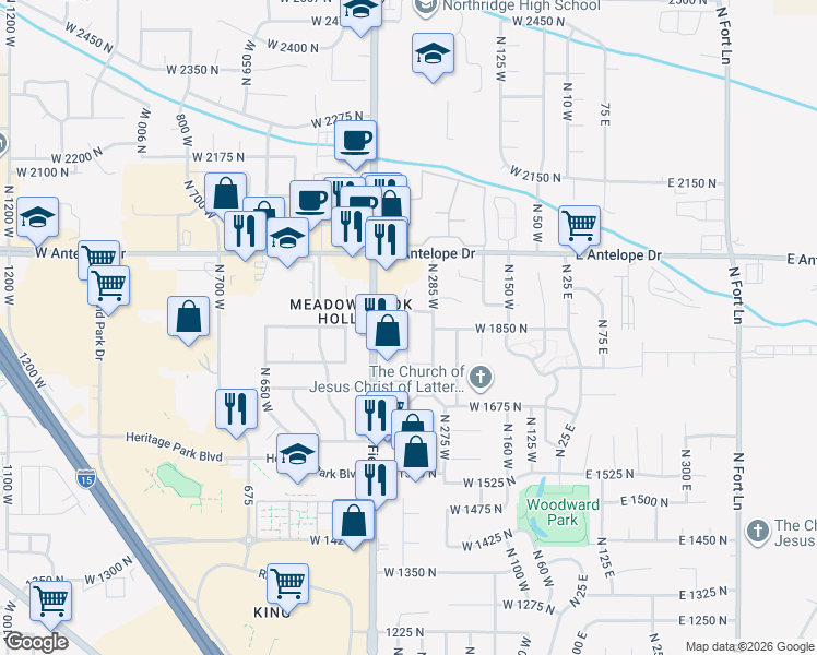 map of restaurants, bars, coffee shops, grocery stores, and more near 1816 North 350 West in Layton